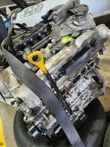 Engine taken out of a vehicle for repair